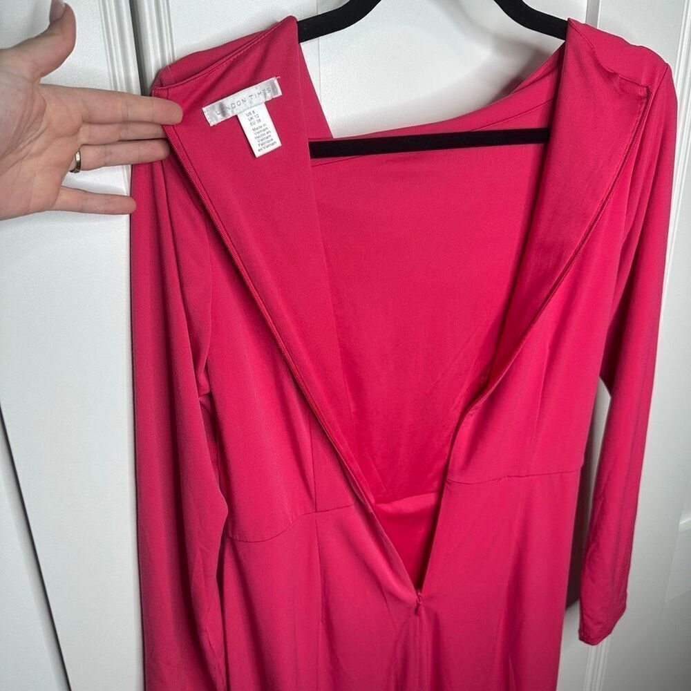 London Times Pink Jersey Dress Midi Slimming with Sleeves. Size 8 (c1) - Picture 8 of 10